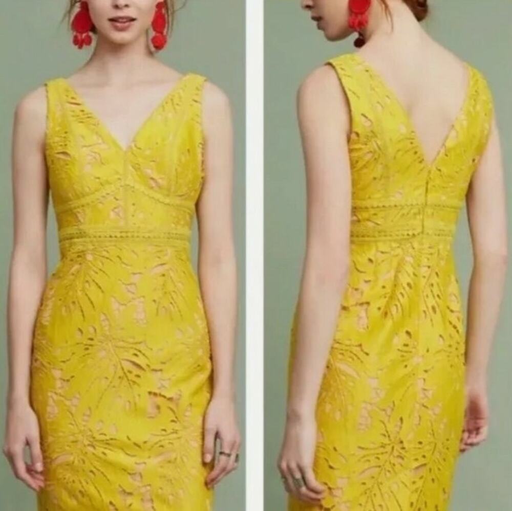 Anthropologie Maeve Womens 0 Gardenia Lace Column Dress Wedding Guest Formal